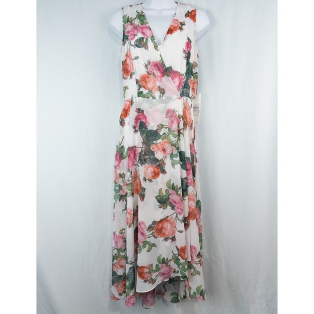 Calvin Klein Floral Chiffon Sleeveless V Neck Midi‎ Dress Size 6 Lined Romantic